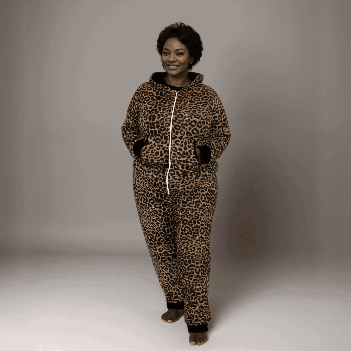 Plus-Size Leopard Print Stretch Lounge Jumpsuit - FullFab