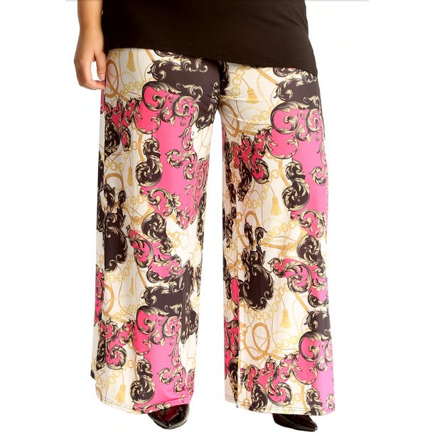 ROCKTHOSECURVES CHAIN PRINT ELASTIC WAIST PALAZZO TROUSERS - FullFab