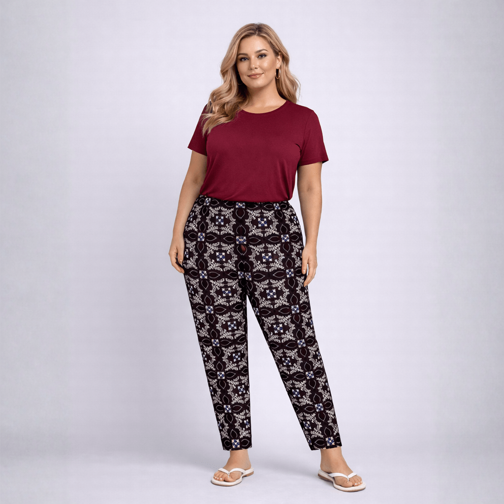 Tile Print Elastic Waist Trousers - FullFab