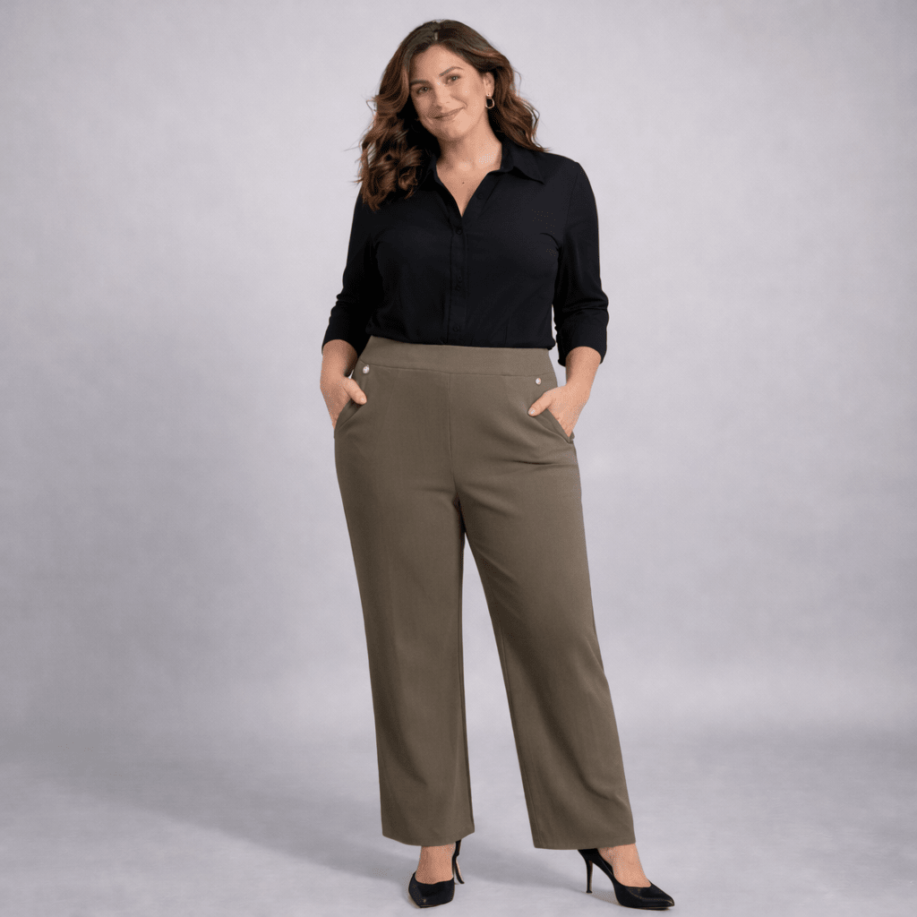 Wide Leg Trousers with Feature Button Pockets - FullFab