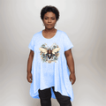 Plus‑Size Bee Print Pastel Short Sleeve Swing Top with Hanky Hem - FullFab