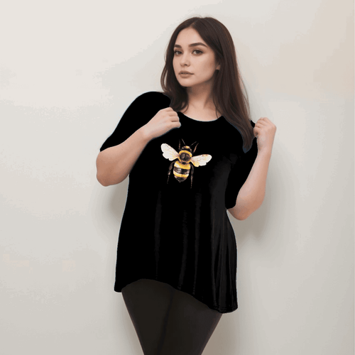 Plus‑Size Bee Print Swing Top with Button Half-Sleeves - FullFab