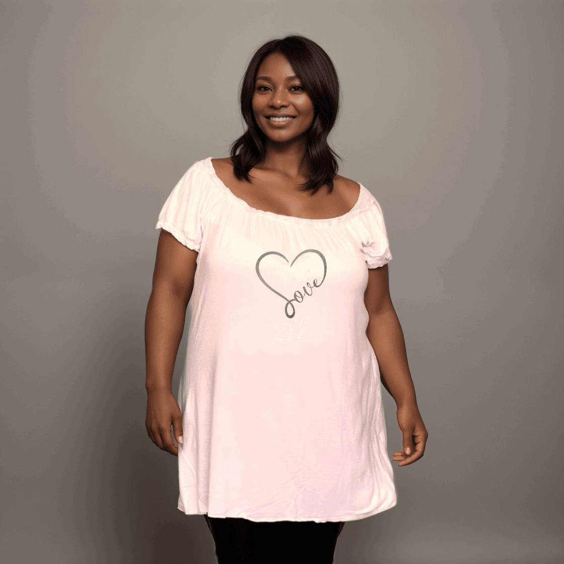 Plus‑Size Love Heart Off‑Shoulder Gypsy Top - FullFab
