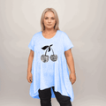 Plus‑Size Pastel Cherry Print Hanky Hem Swing Top - FullFab