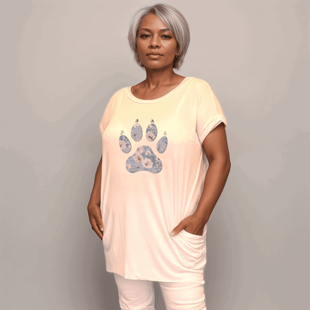 Plus‑Size Paw Print Long pocket T‑Shirt - FullFab