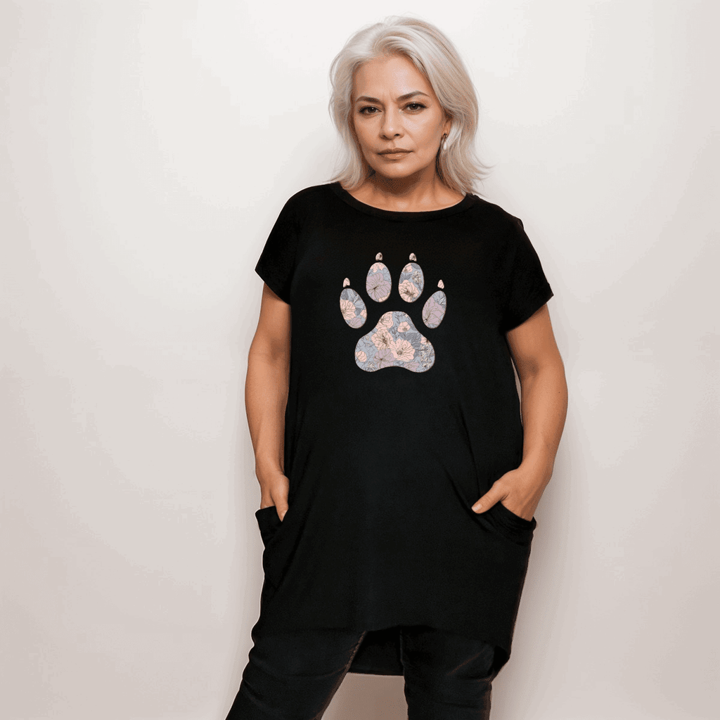 Plus‑Size Paw Print Long pocket T‑Shirt - FullFab