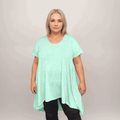 Plus‑Size Plain Pastel Short Sleeve Swing Top with Hanky Hem - FullFab