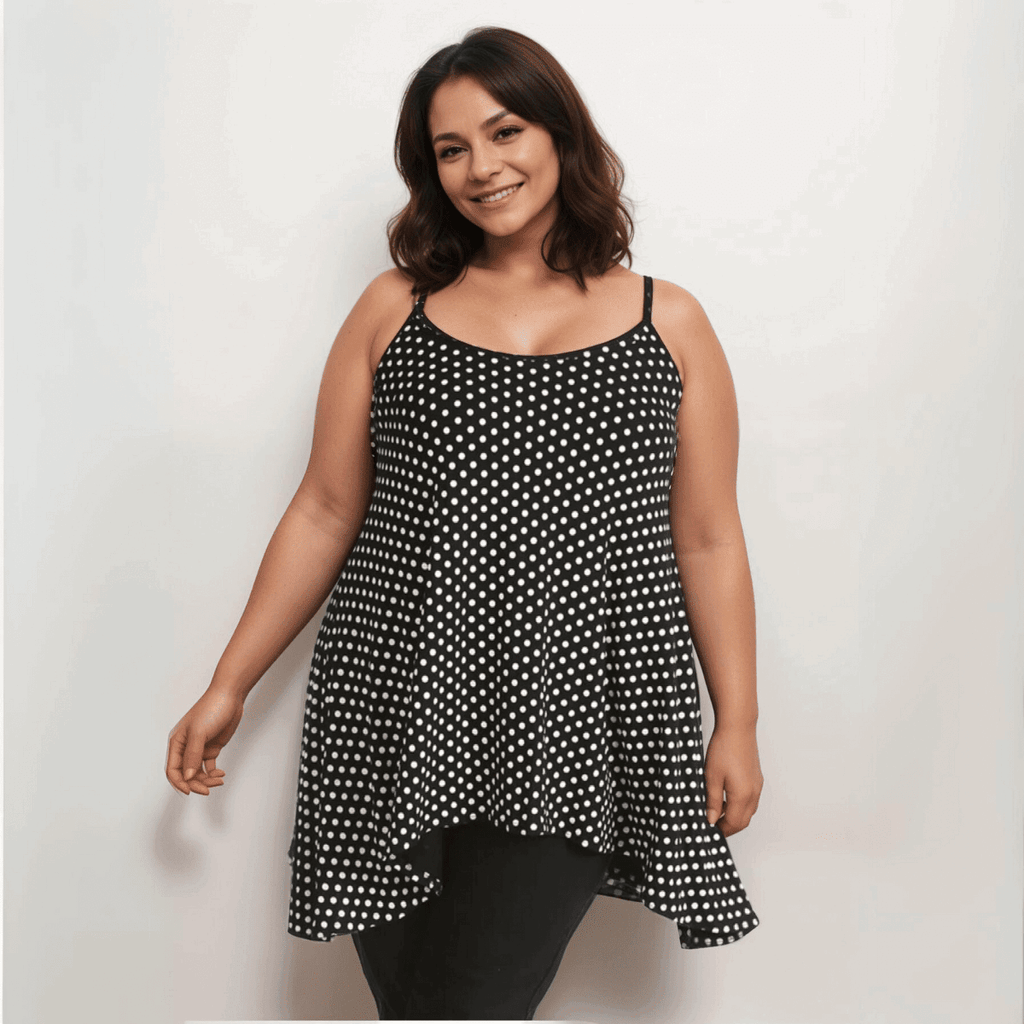 Polka Dot Cami Vest Hanky Hem Swing Top - FullFab