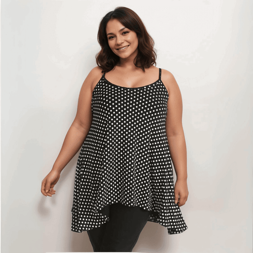 Polka Dot Cami Vest Hanky Hem Swing Top - FullFab