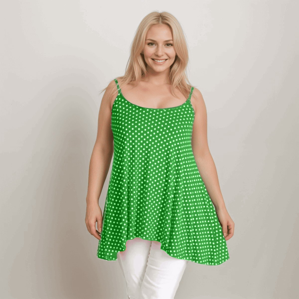 Polka Dot Cami Vest Hanky Hem Swing Top - FullFab