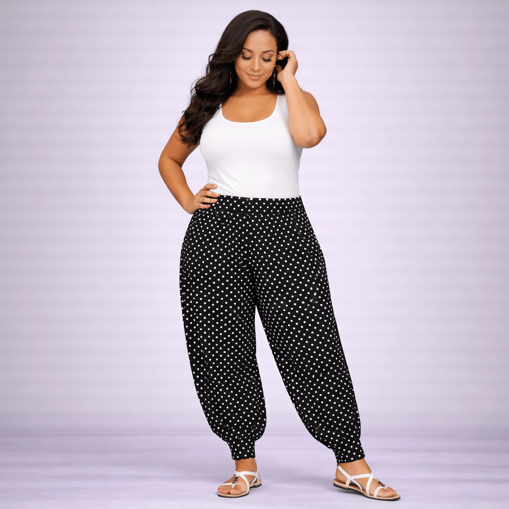 Polka Dot High Rise Harem Pants - FullFab