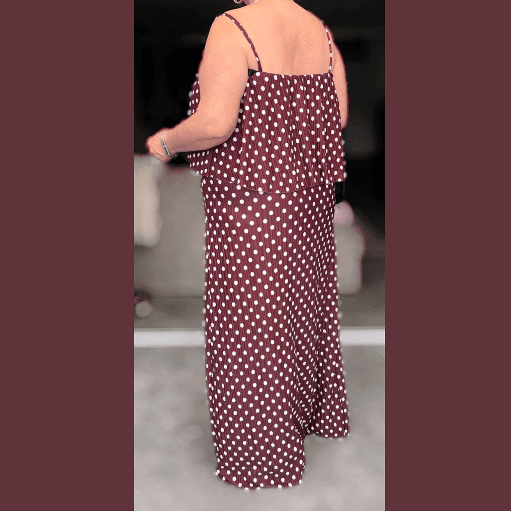 Polka Dot Pleated Strappy Maxi Dress - FullFab