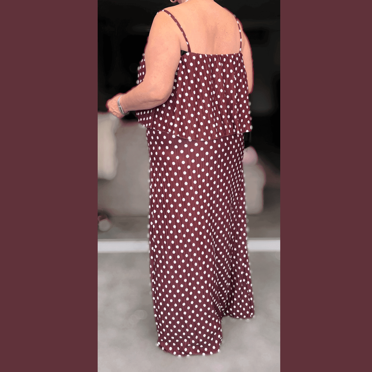 Polka Dot Pleated Strappy Maxi Dress - FullFab