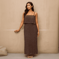 Polka Dot Pleated Strappy Maxi Dress - FullFab