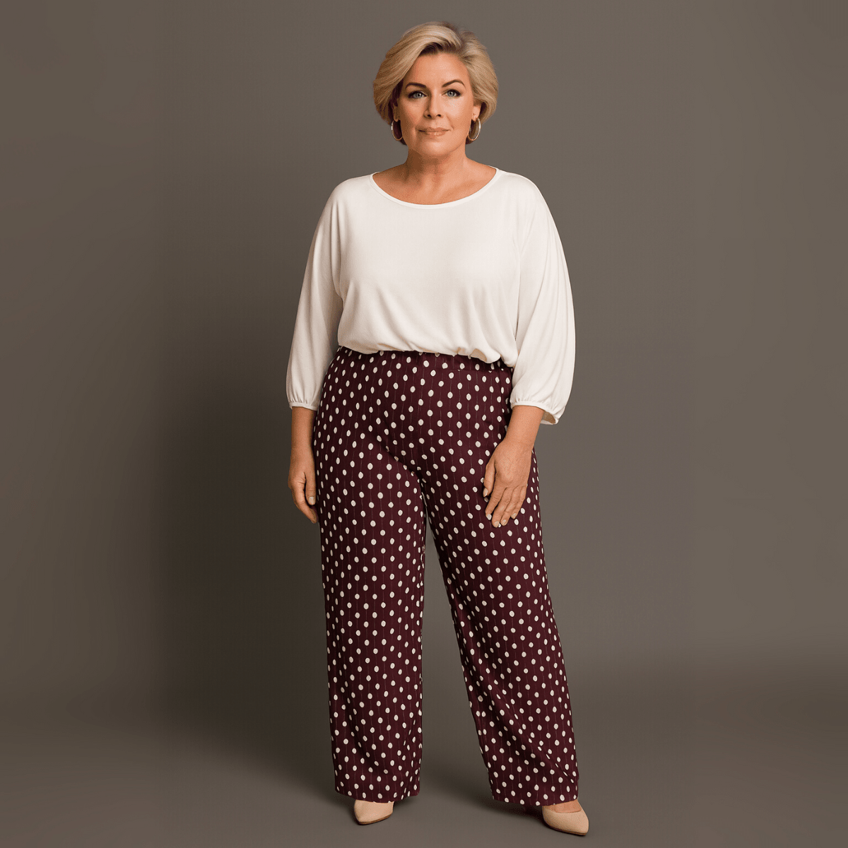Polka Dot Crinkle Pleated Elastic Waist Trousers - FullFab