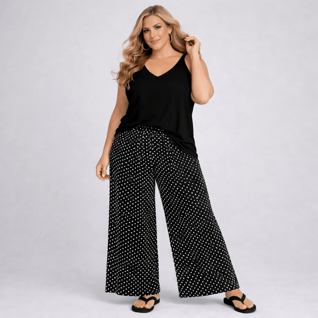 Polka Dot Elastic Waist Palazzo Trousers - FullFab