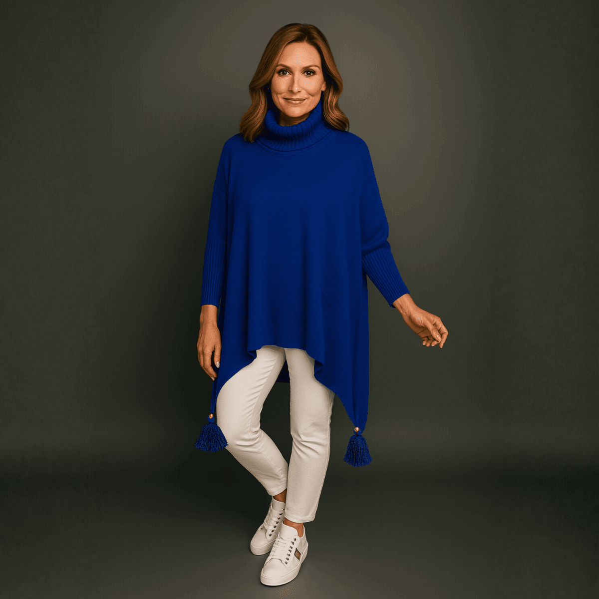 Polo Neck Oversized Jumper with Tassle Detail - FullFab