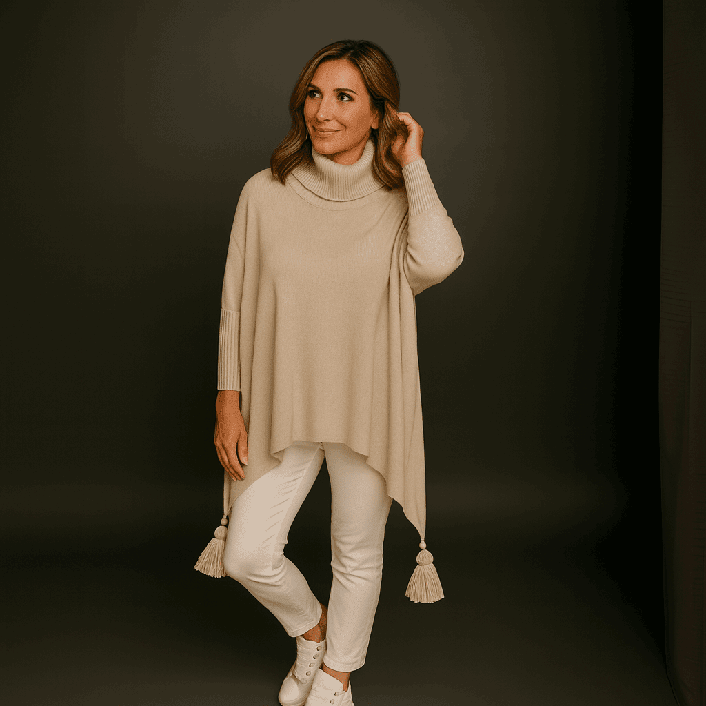 Polo Neck Oversized Jumper with Tassle Detail - FullFab