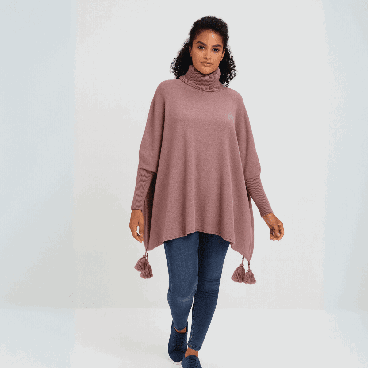 Polo Neck Oversized Jumper with Tassle Detail - FullFab