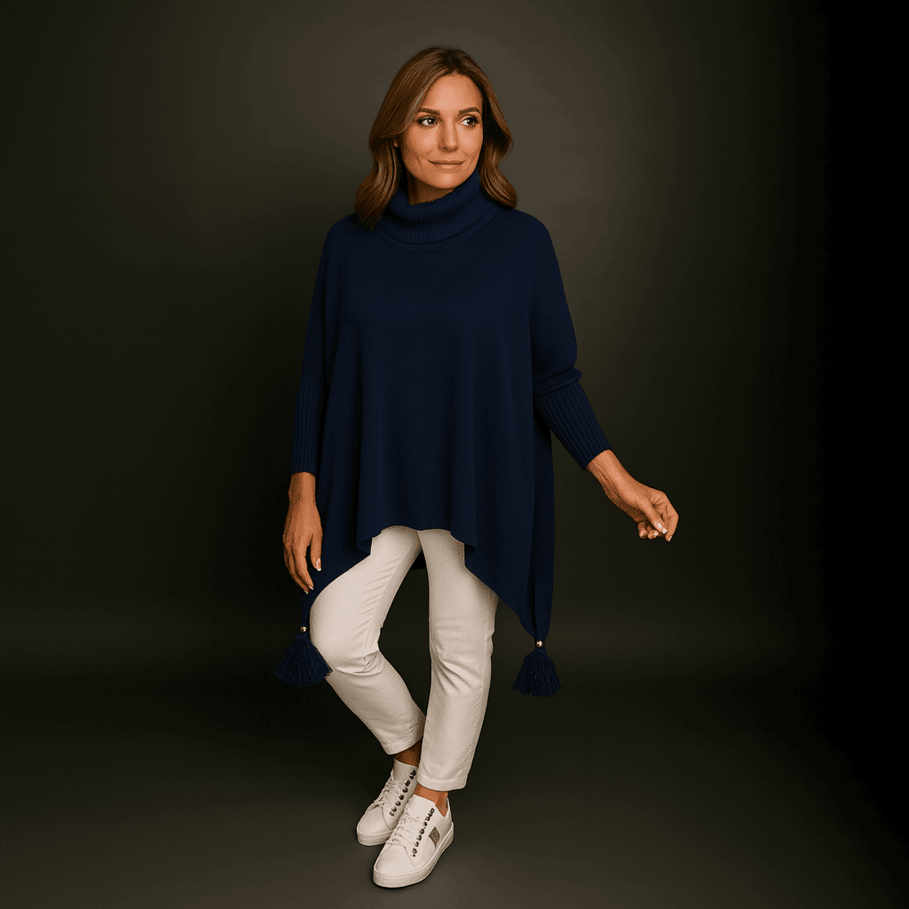 Polo Neck Oversized Jumper with Tassle Detail - FullFab
