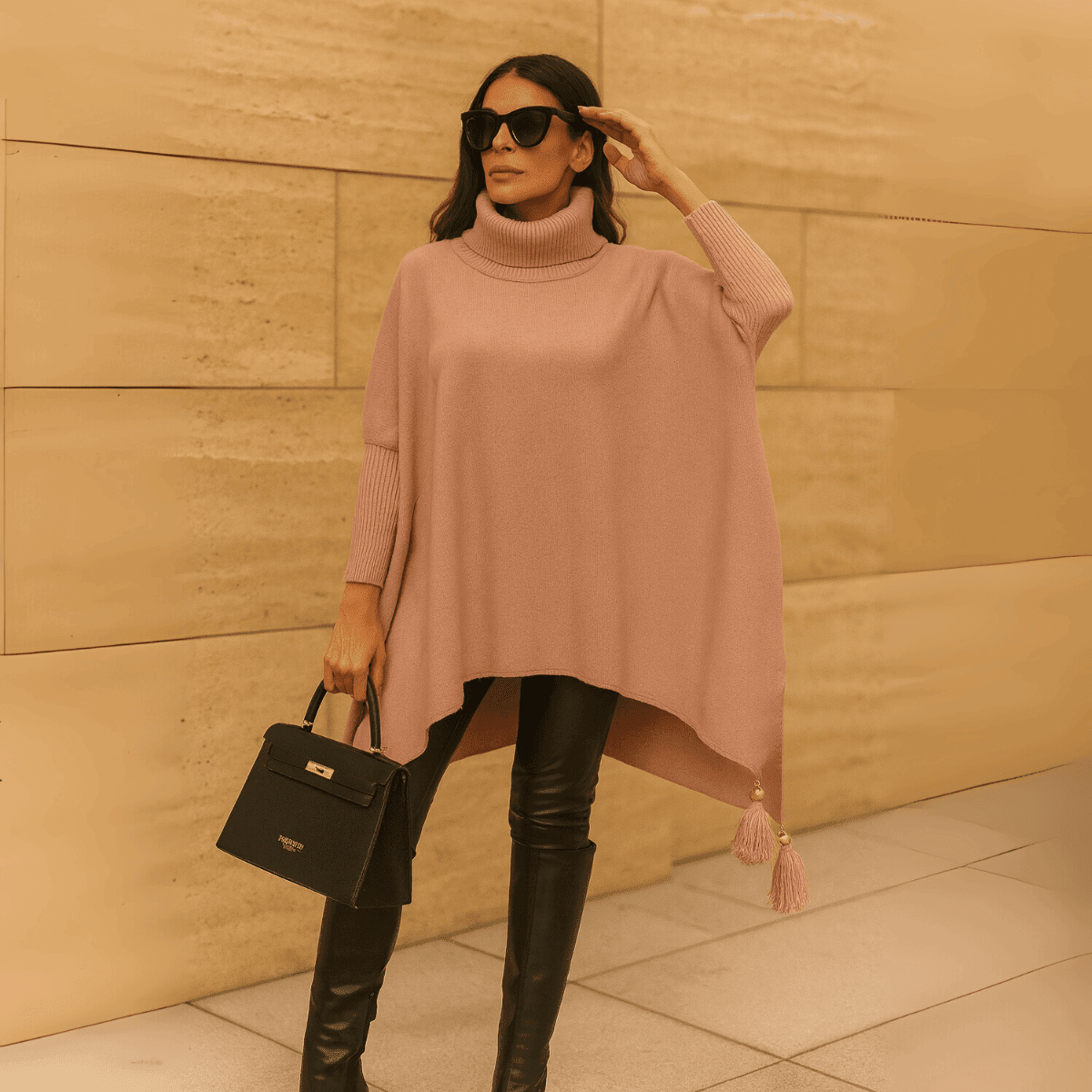 Polo Neck Oversized Jumper with Tassle Detail - FullFab