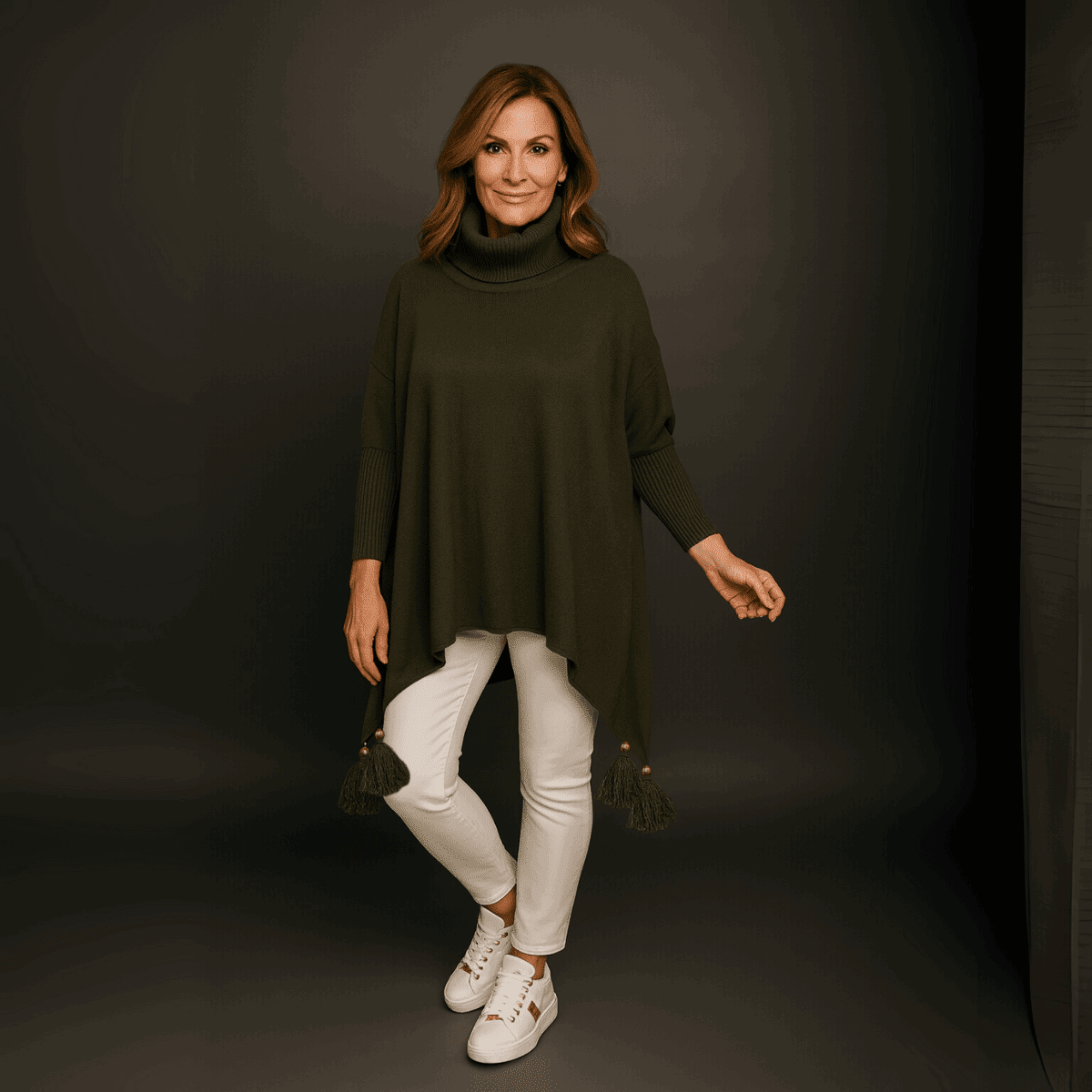 Polo Neck Oversized Jumper with Tassle Detail - FullFab
