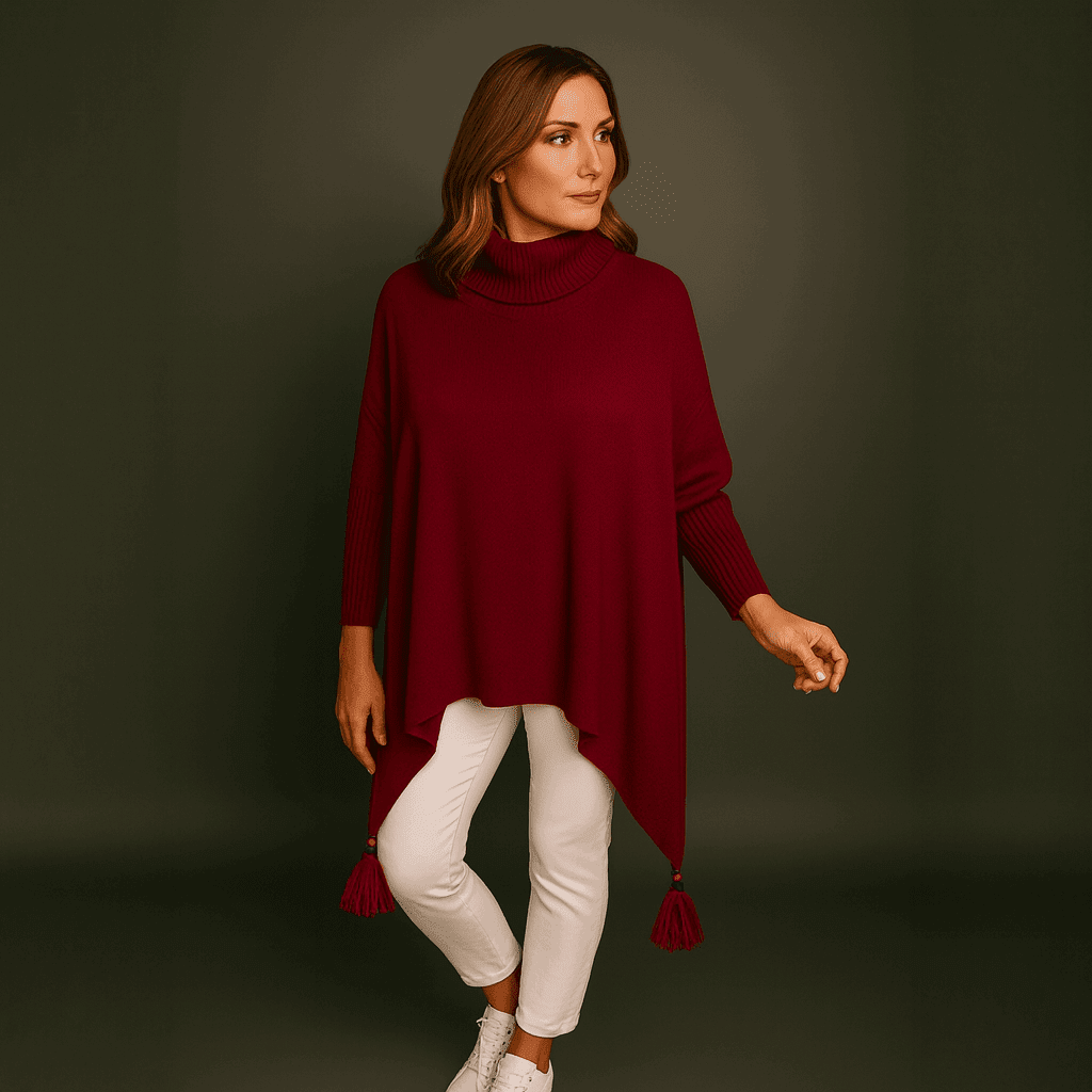 Polo Neck Oversized Jumper with Tassle Detail - FullFab