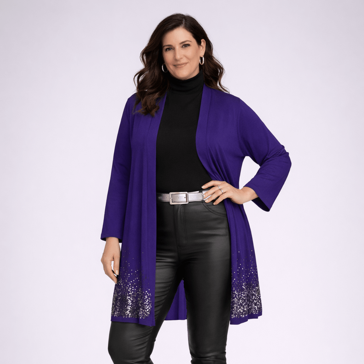 Open Front Jacket / Cardigan with Sequin Hem - FullFab