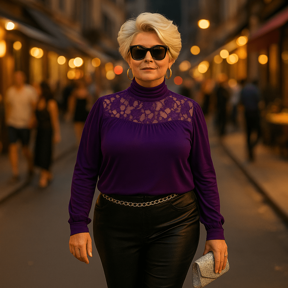 Polo Neck Lace Neckline Long Sleeve Top - FullFab