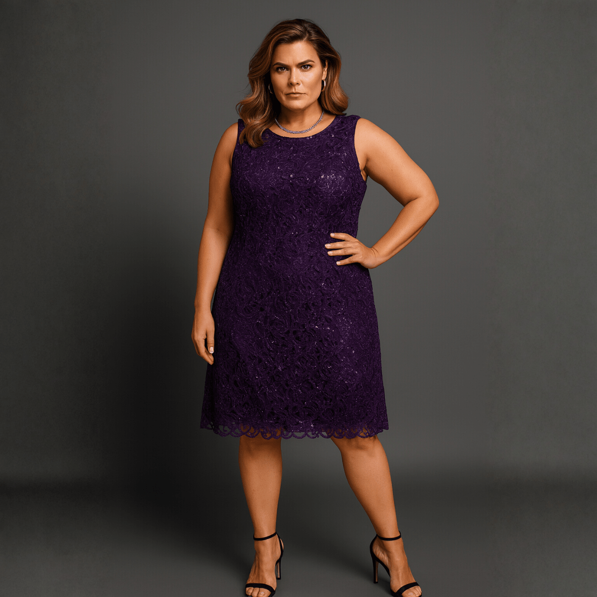 Sequin & Lace Sleeveless Shift Party / Evening Dress - FullFab