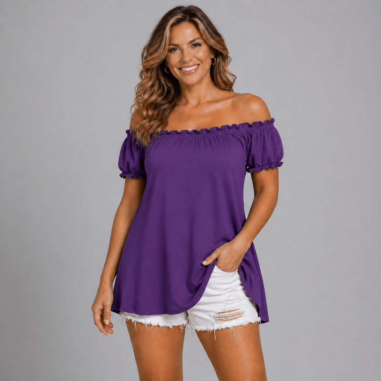 Longline Off-Shoulder Bardot Top / T-Shirt - FullFab