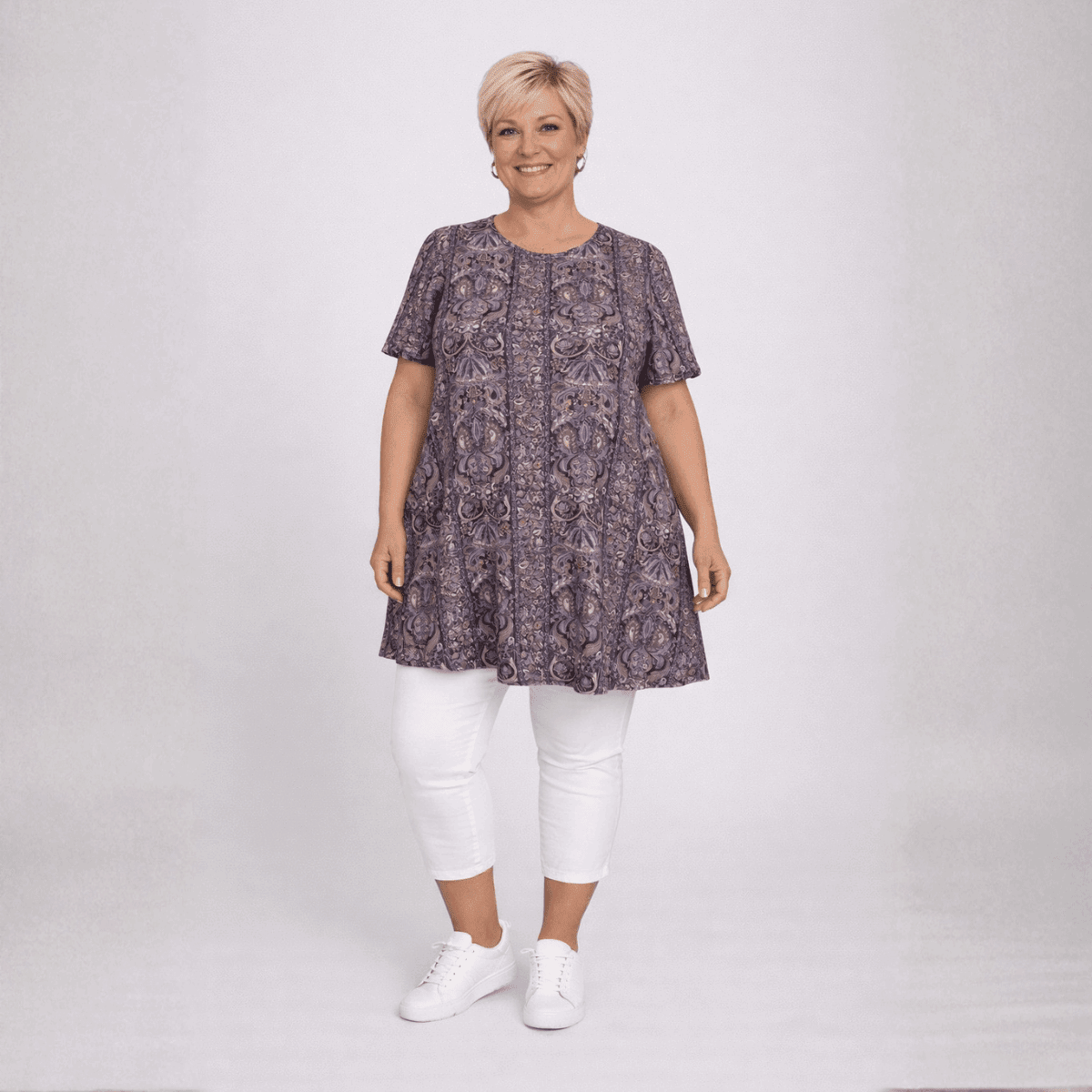 Purple Paisley Short Sleeve Swing Top - FullFab