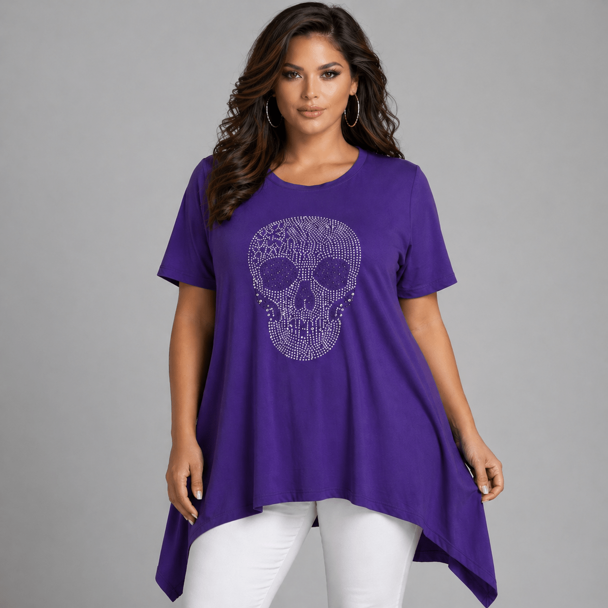 Purple Skull Graphic Tunic featuring a stylish skull design on the front.