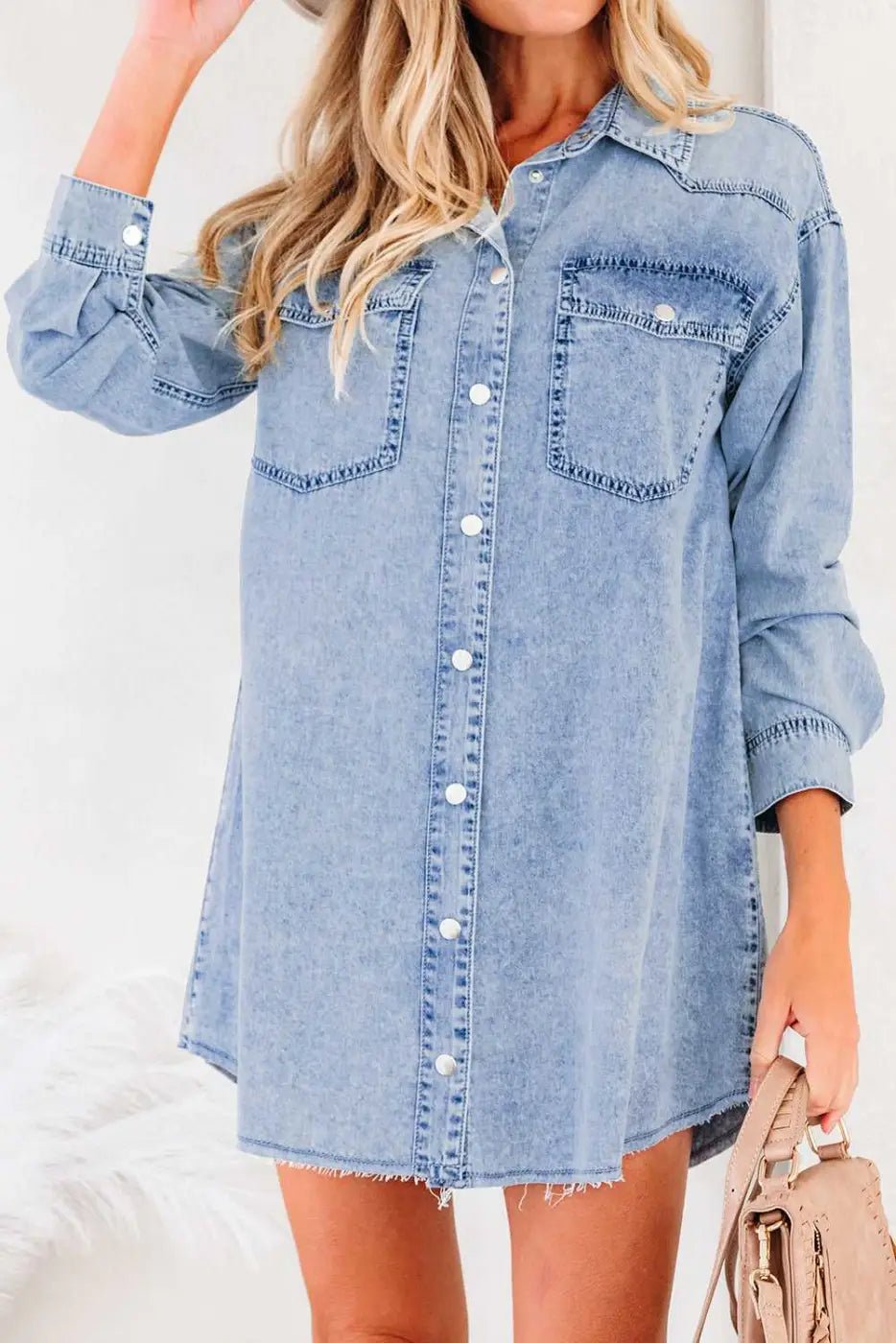 Raw Hem Oversized Denim Shirt Dress Women UK - FullFab
