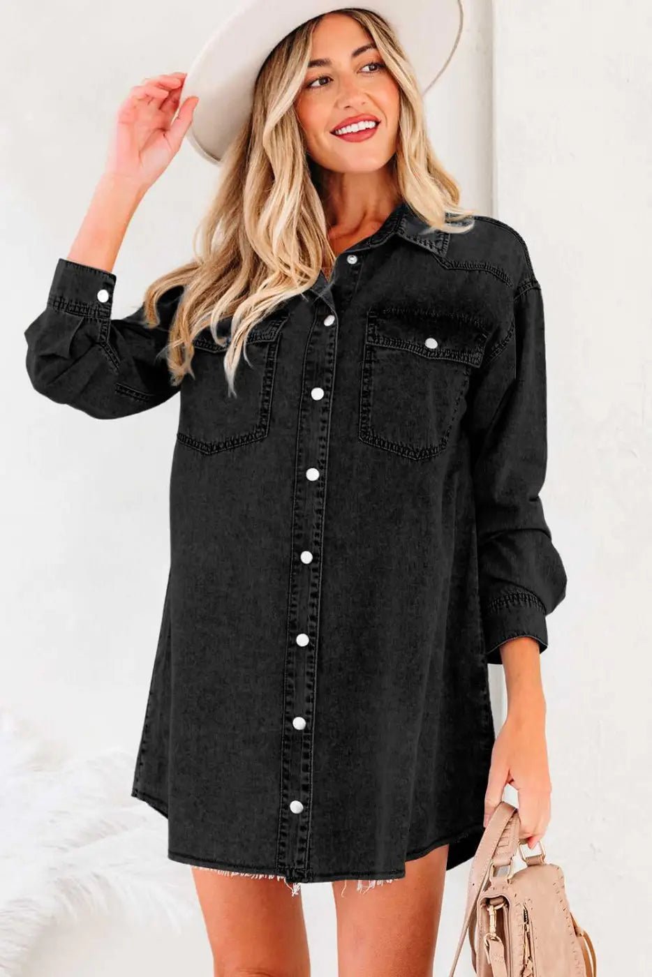 Raw Hem Oversized Denim Shirt Dress Women UK - FullFab