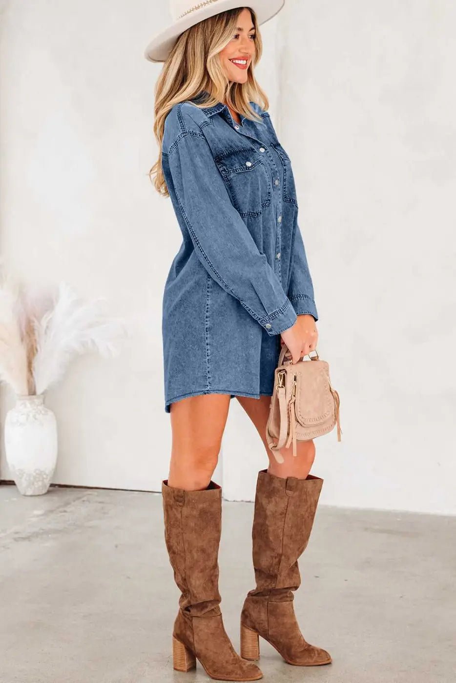 Raw Hem Oversized Denim Shirt Dress Women UK - FullFab