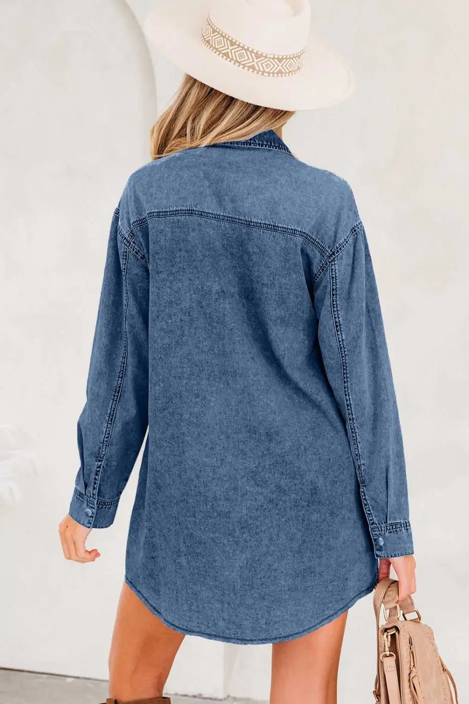 Raw Hem Oversized Denim Shirt Dress Women UK - FullFab