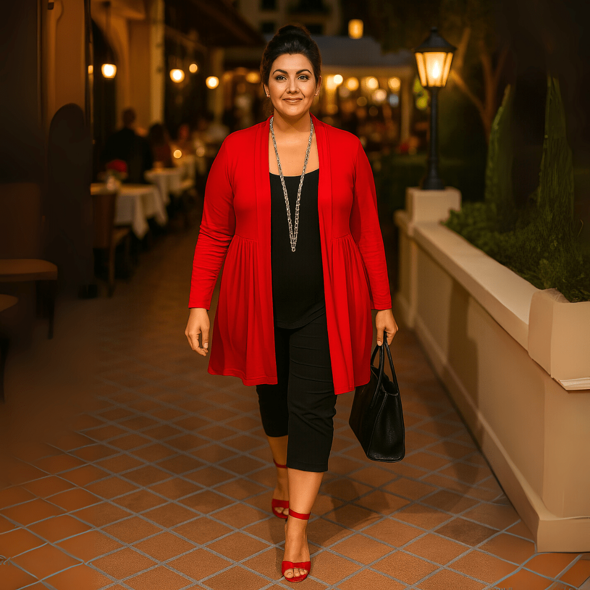 Long Length Open Front Cardigan with Lace Panel - FullFab