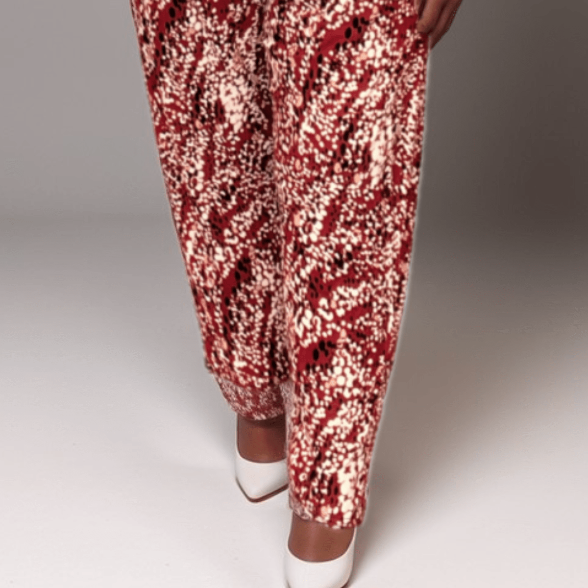 WINE SPECKLED ELASTIC WAIST TROUSERS - FullFab