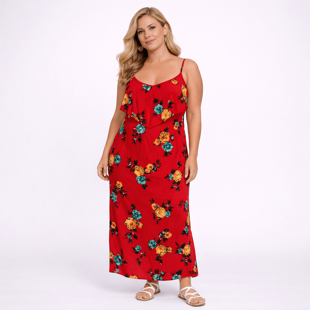 Strappy Peony Print Maxi Dress - FullFab