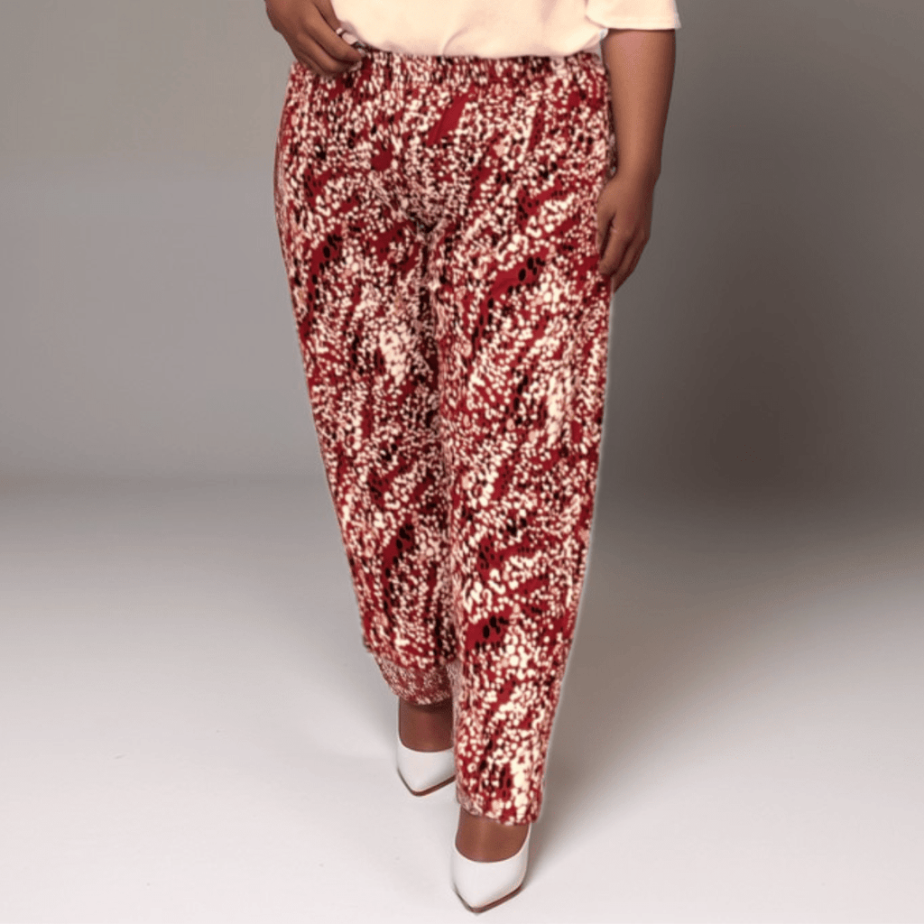 WINE SPECKLED ELASTIC WAIST TROUSERS - FullFab