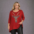 Red Goat Graphic Top featuring a stylish goat design and a relaxed fit.