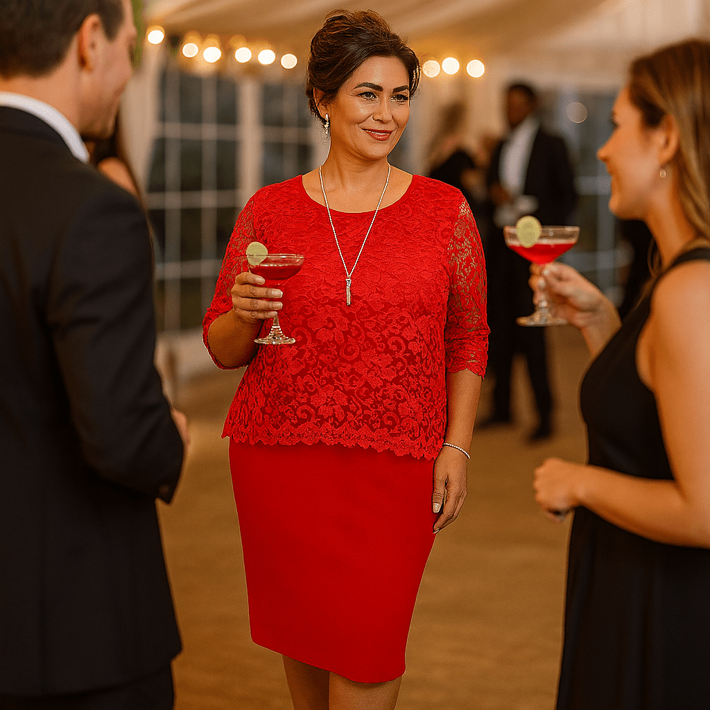 Evening Dress with Lace Overlay Top - FullFab
