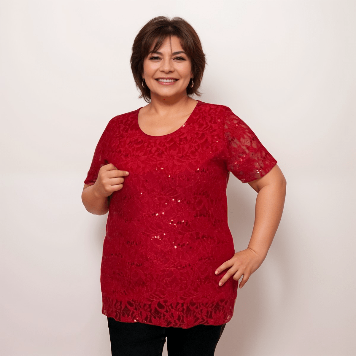ROCKTHOSECURVES SEQUIN AND LACE SHORT SLEEVE BLOUSE / TOP - FullFab
