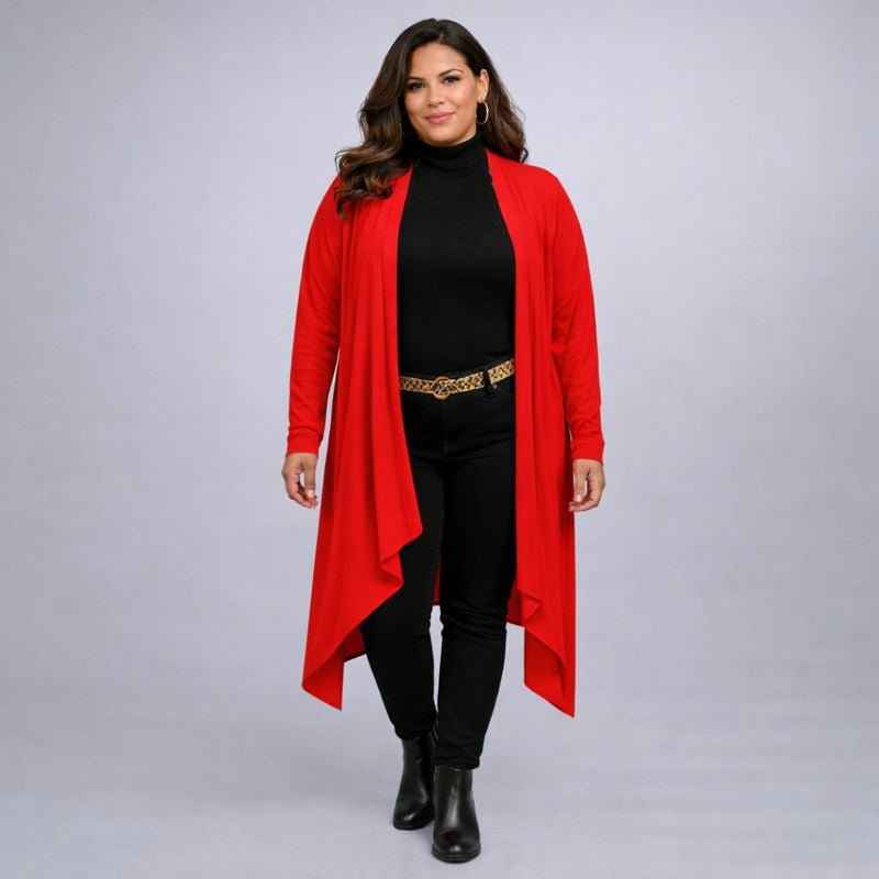 Long Hanky Hem Waterfall Cardigan