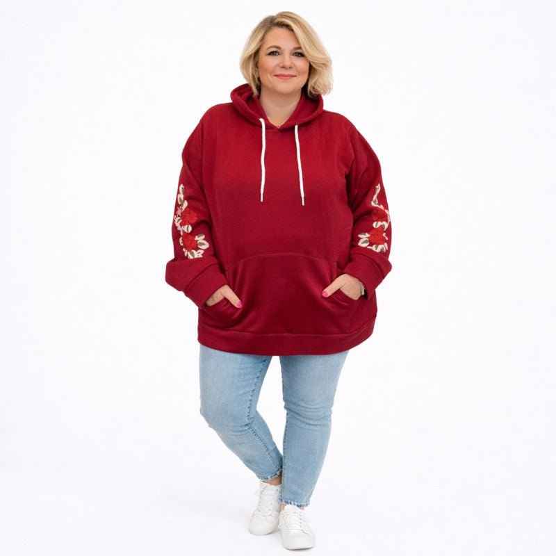 FLORAL SLEEVE POCKET FRONT HOODIE / JUMPER