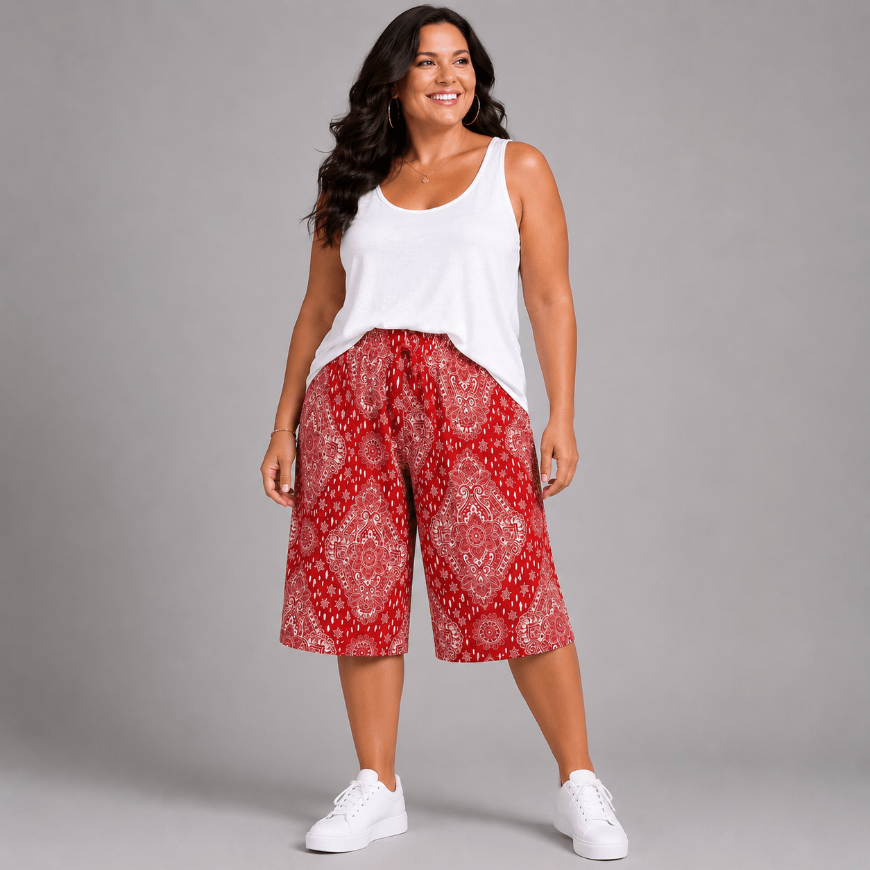 Moroccan Tile Print Elastic Waist Culottes - FullFab