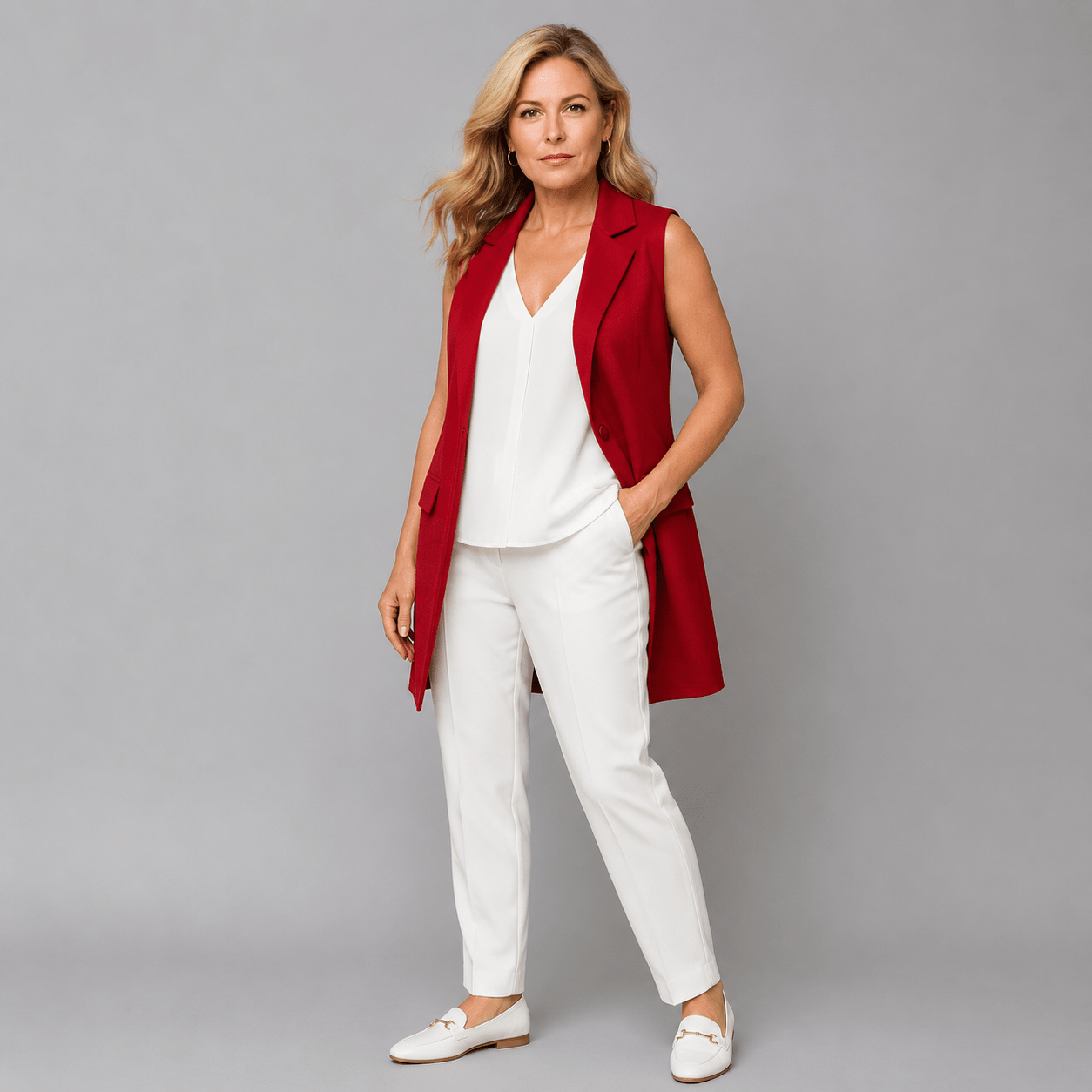 Sleeveless Open Front Long Length Blazer - FullFab