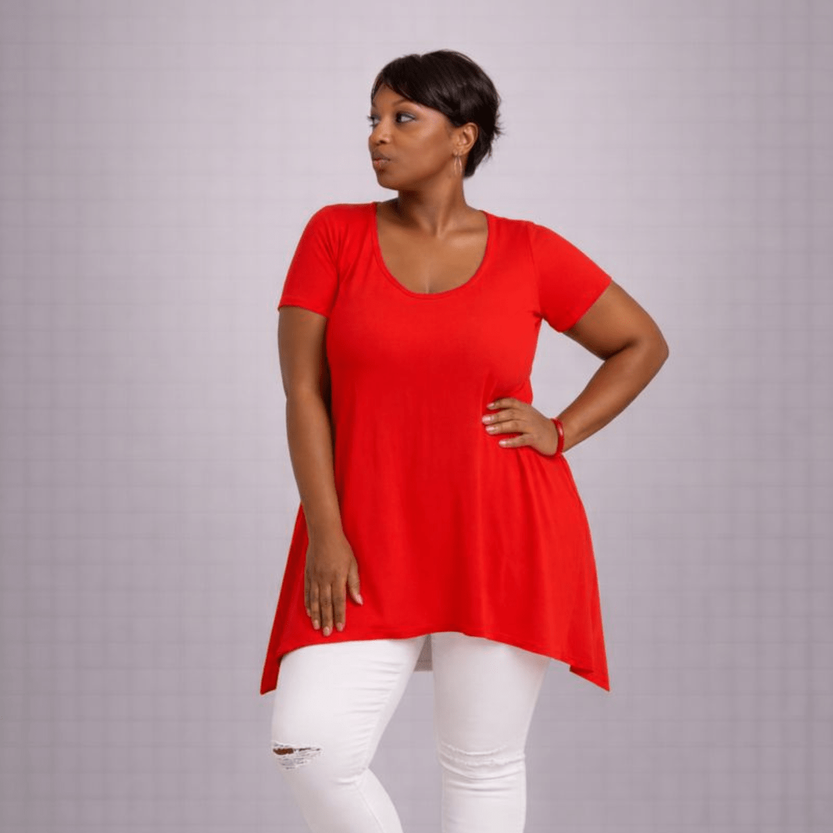Plain Short Sleeve Hanky Hem Swing Top - FullFab