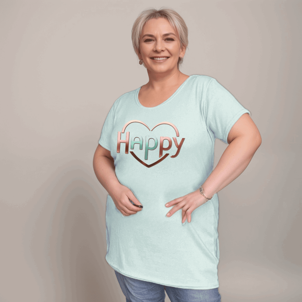 Ribbed Lon T-Shirt with “Happy Heart” Logo - FullFab